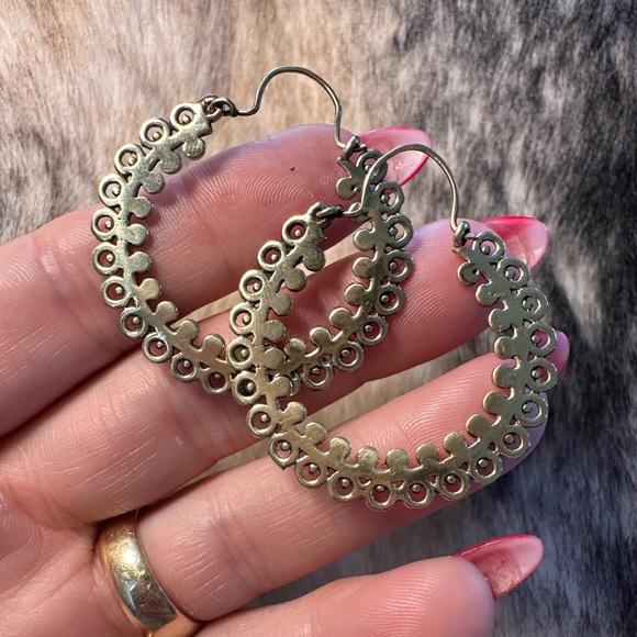 Solid Brass Indonesian Dangle Hoops - Picture 4 of 7